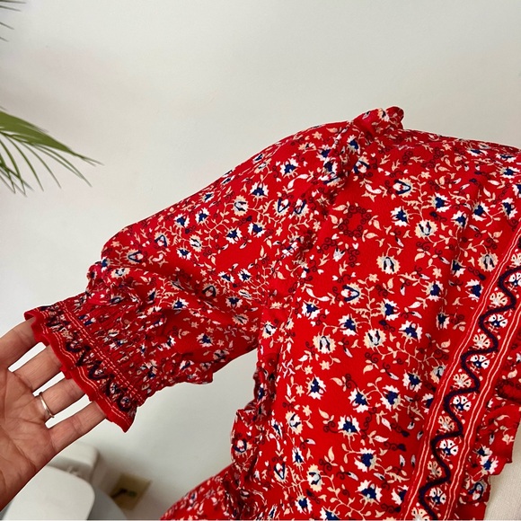 Max Studio Ruffle Collar Boho Floral Print Tiered Maxi Dress - Picture 5 of 7